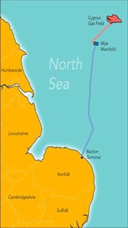 Cygnus field locatoin offshore in the North Sea