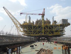 Liwan topsides setting out for installation in South China Sea