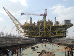 Liwan topsides setting out for installation in South China Sea Liwan topsides setting out for installation in South China Sea