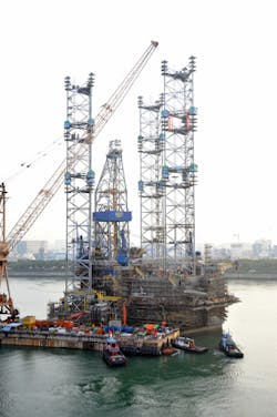 Jackup drilling rig in Jurong Shipyard