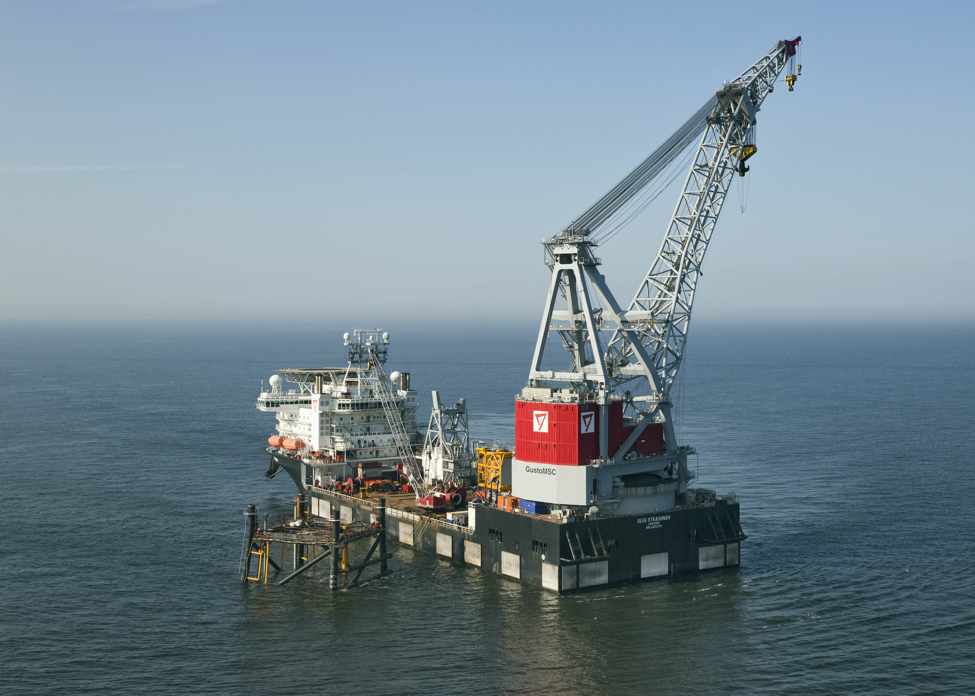 The Oleg Strashnov at work in the North Sea.]