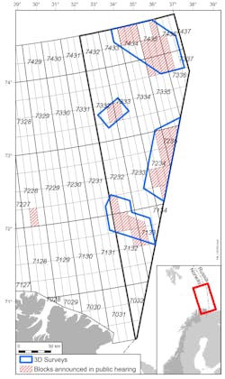 WesternGeco and PGS seismic acquisition area in southeastern Barents Sea