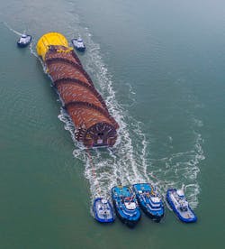 The hull of the Gulfstar One FPS is towed out to the deepwater Gulf of Mexico. (Photo source: Business Wire)