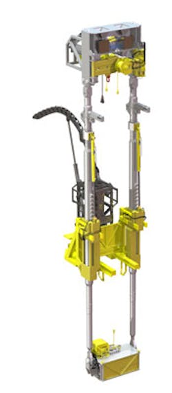 The tension frame has a capacity of 350 sT and acts as a work window that follows the rig's movement during coiled tubing operations. The tension frame has a capacity of 350 sT and acts as a work window that follows the rig's movement during coiled tubing operations.