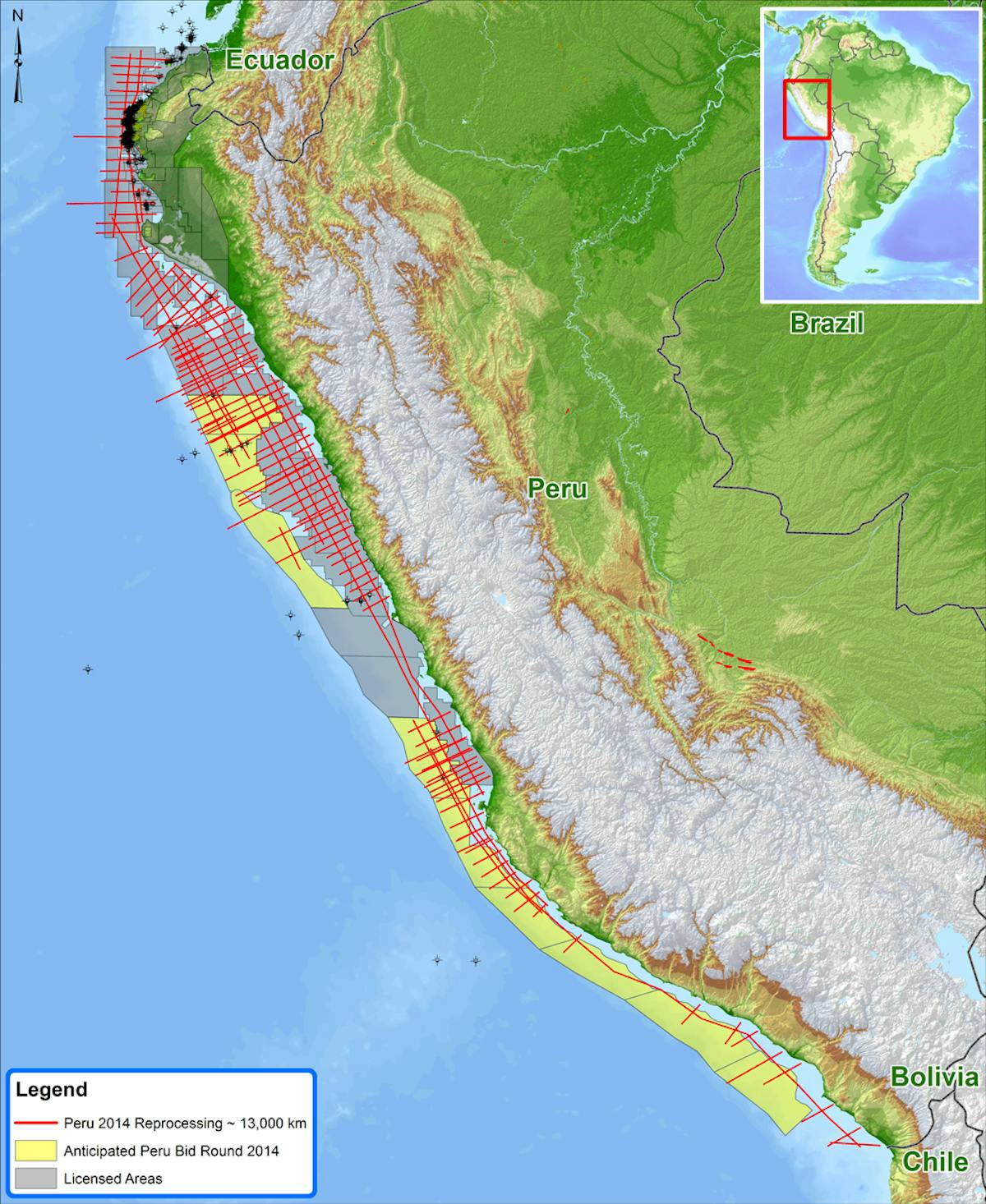 Seismic lines taken offshore Peru.