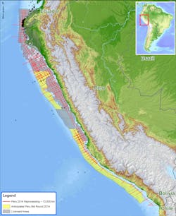 Seismic lines taken offshore Peru.