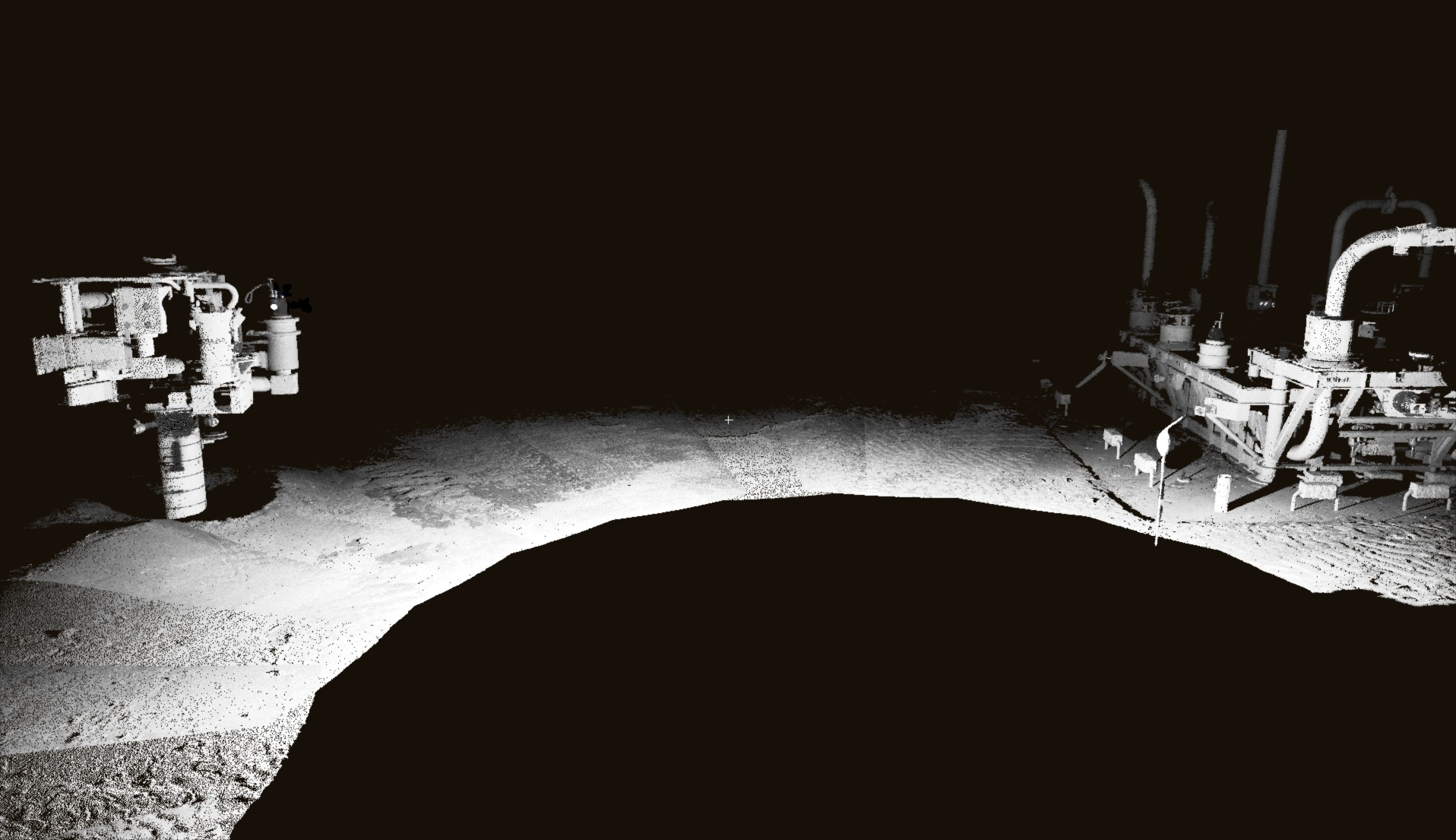 Point cloud of subsea tree and manifold captured with ROV-mounted laser scanner.