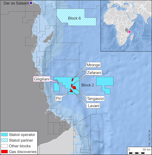 The Giligiliani-1 exploration well offshore Tanzania is a new natural gas discovery.