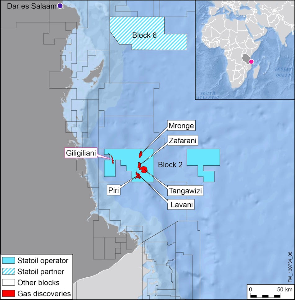 The Giligiliani-1 exploration well offshore Tanzania is a new natural gas discovery.