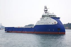 The new Sea Swift vessel arrives in Singapore. Photo courtesy of ULSTEIN/Gunnar Haug.