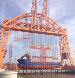 The world&rsquo;s largest gantry crane launches the new PSV Nordic Trym.