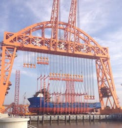The world’s largest gantry crane launches the new PSV Nordic Trym. The world’s largest gantry crane launches the new PSV Nordic Trym.