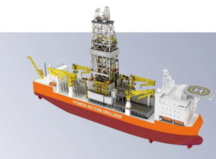 Hyundai Heavy Industries’ next-generation HD12000 heavy-duty, wide-beam drillship design