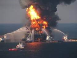 Deepwater Horizon on fire in the GoM.