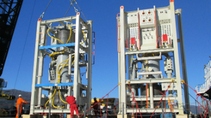Two multiphase compressor units at the OneSubsea facility in Horsøy, Norway.