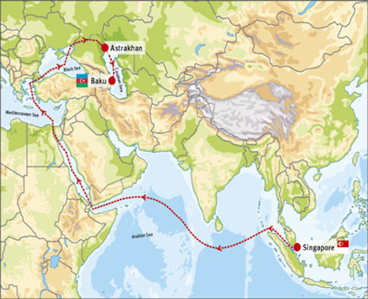 Singapore to Baku route