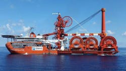 EMAS AMC's flagship Lewek Constellation at lay trails in the GoM. EMAS AMC's flagship Lewek Constellation at lay trails in the GoM.