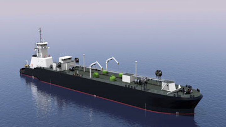 Rendering of Jensen Maritime’s articulated LNG tub-barge vessel design