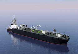 Rendering of Jensen Maritime’s articulated LNG tub-barge vessel design Rendering of Jensen Maritime’s articulated LNG tub-barge vessel design