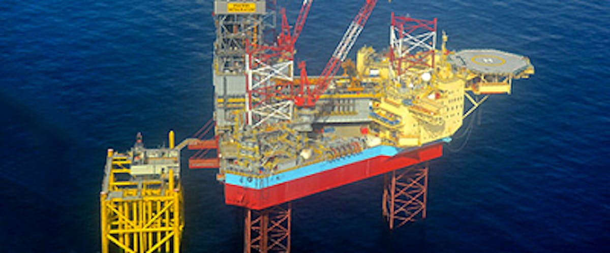 The Maersk Integrator drilling rig on the Gina Krog field in the North Sea.