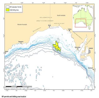 BP permits and drilling area location offshore South Australia