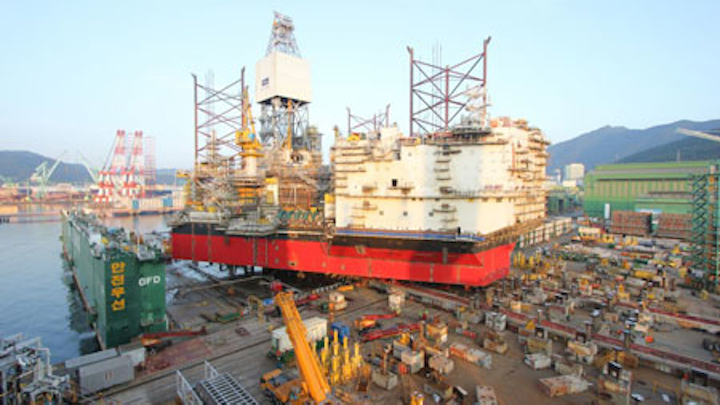 Load-out of the first Cat-J jackup rig at the Samsung Heavy Industries Shipyard in South Korea