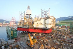 Load-out of the first Cat-J jackup rig at the Samsung Heavy Industries Shipyard in South Korea