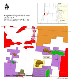 Well 25/2-18 A in production license 442 in the North Sea Well 25/2-18 A in production license 442 in the North Sea