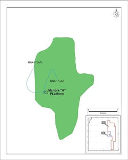Location of well MNA-17 in the Manora oil field offshore Thailand