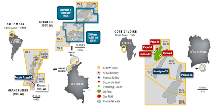 Anadarko's exploration offshore Colombia, Côte d’Ivoire