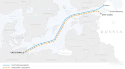 Nord Stream 2 gas pipeline route in the Baltic Sea