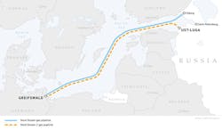 Nord Stream 2 gas pipeline route in the Baltic Sea