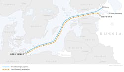 Nord Stream 2 gas pipeline route in the Baltic Sea Nord Stream 2 gas pipeline route in the Baltic Sea