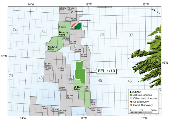 Frontier exploration license 1/13 in the Porcupine basin offshore western Ireland