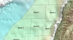 Lebanese Exclusive Economic Zone into 10 blocks