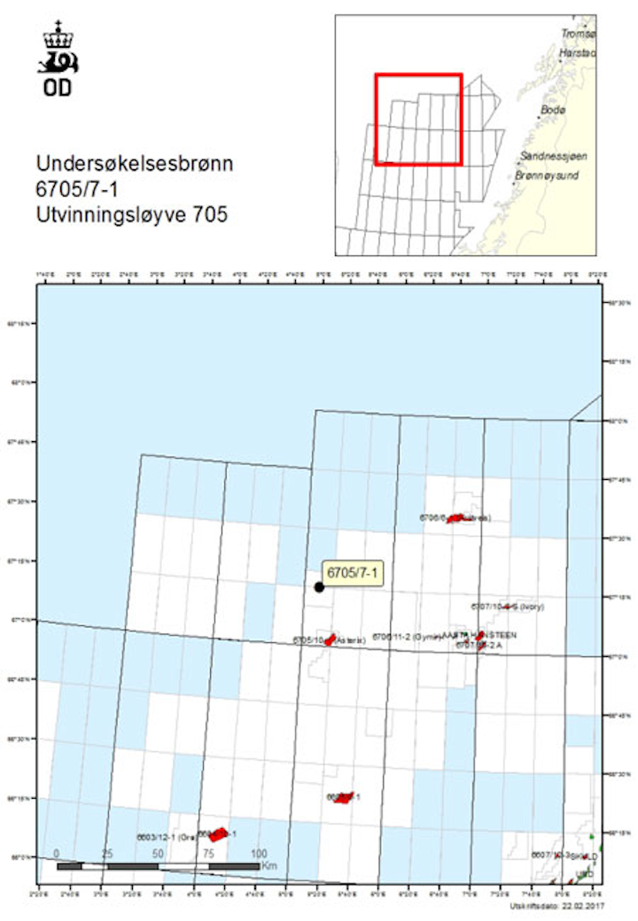 Well 6705/7-1 in production license 705 in the Norwegian Sea