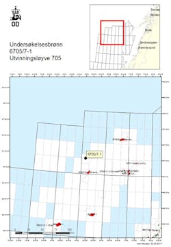 Well 6705/7-1 in production license 705 in the Norwegian Sea Well 6705/7-1 in production license 705 in the Norwegian Sea