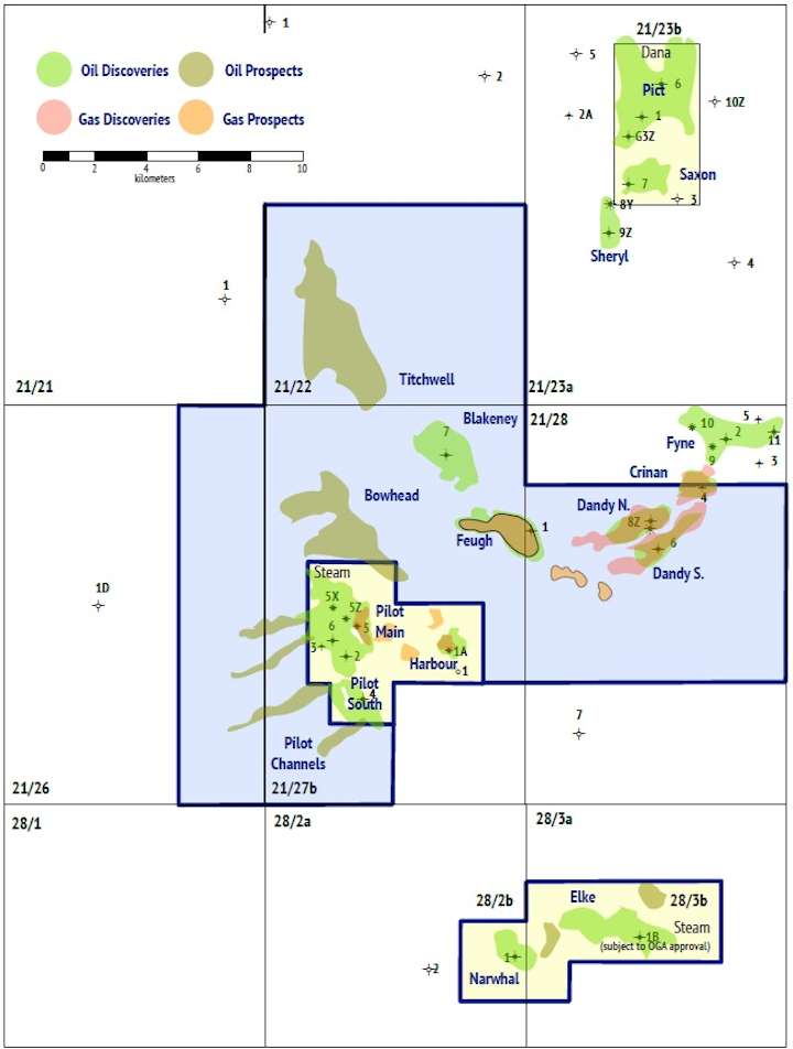 The Steam Oil Production Co. Ltd.'s four part-blocks surrounding the Pilot field in the North Sea