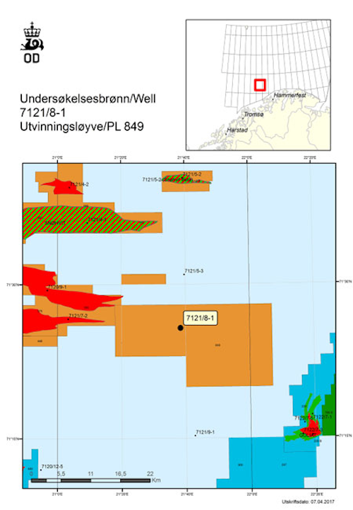 Well 7121/8-1 in license PL 849 in the Barents Sea