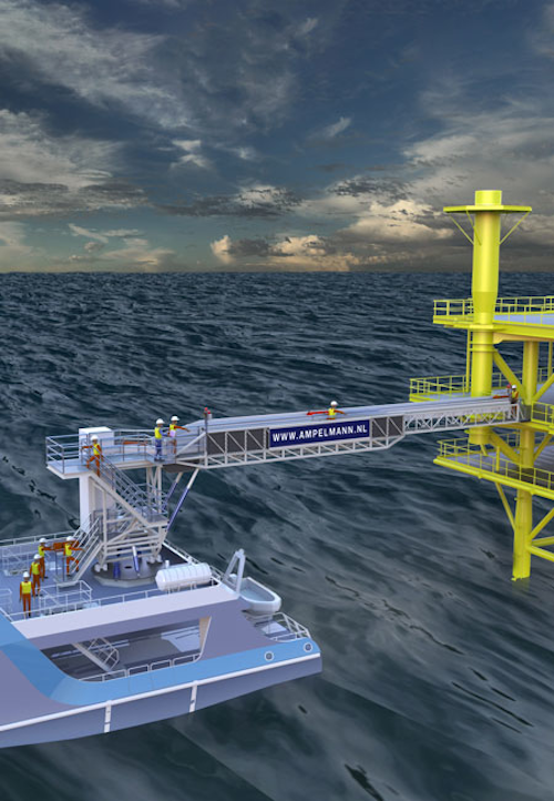 S-type access system for transporting personnel and baggage to and from offshore platforms
