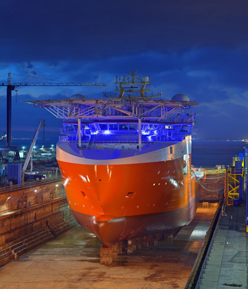 Solstad Offshore’s CSV Normand Reach in drydock No.2 at Gibdock, Gibraltar