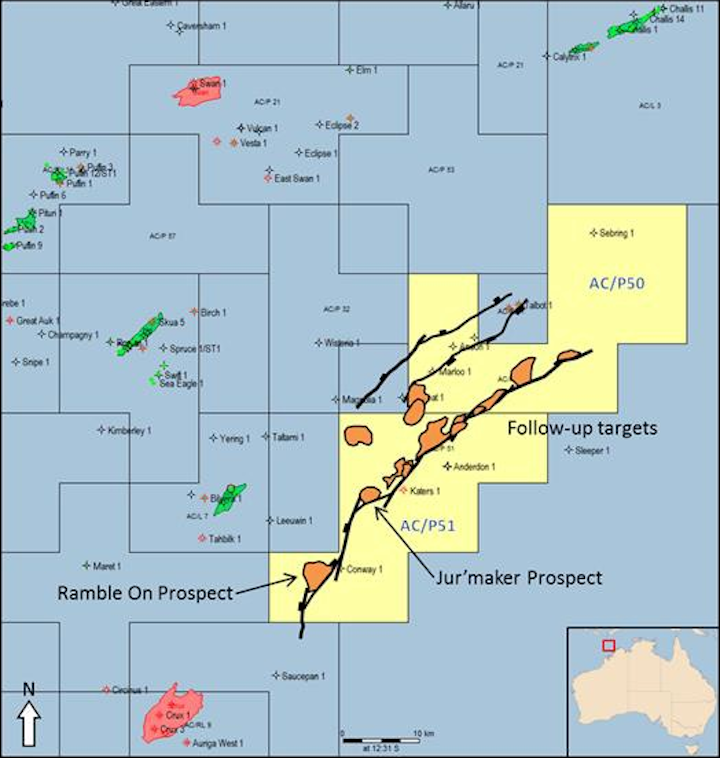 AC/P50 and AC/P51 exploration permits in the Vulcan sub-basin offshore northwest Australia