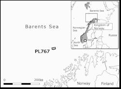 Exploration license PL767 in the western Barents Sea