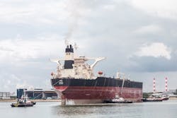 VLCC Tina arriving at Keppel Shipyard for conversion into Liza FPSO