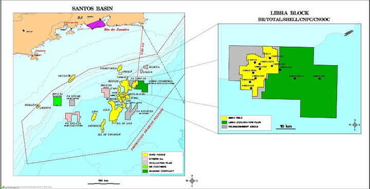 Libra block in the presalt Santos basin offshore Brazil