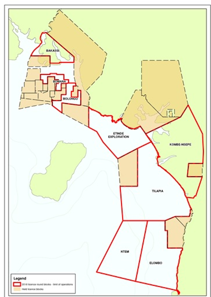 License blocks being promoted in the 2018 Cameroon license round