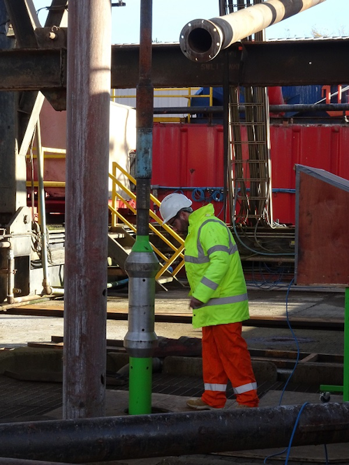Raptor Oil’s telemetry tool running in below the drill floor as part of testing