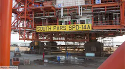 Load-out has started of platform 14A for Phase 14 of the South Pars gas field development in the Persian Gulf