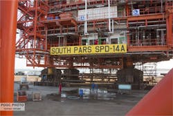 Load-out has started of platform 14A for Phase 14 of the South Pars gas field development in the Persian Gulf