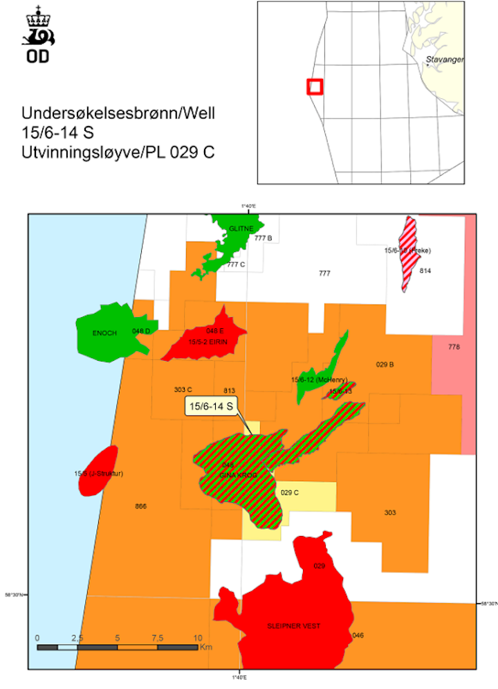 Exploration well 15/6-14 S in license PL029C in the Norwegian North Sea